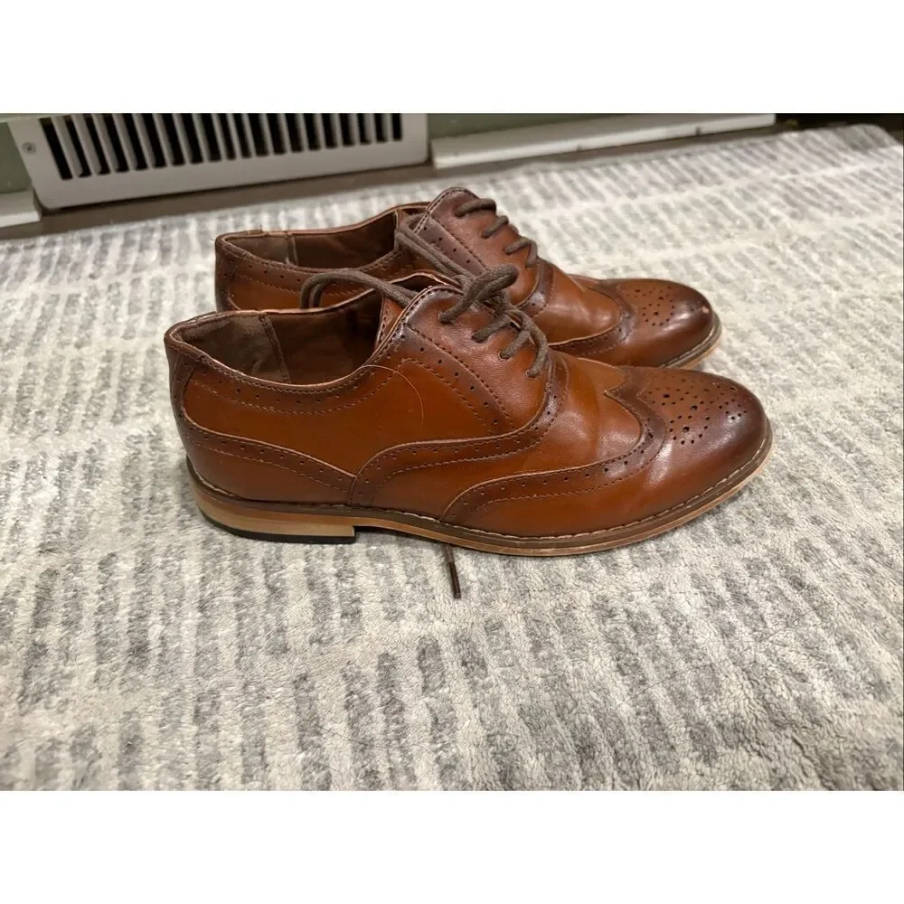 Stacy Adams Youth Boys Wingtip Oxford Dress Shoes Leather Lace-Up Brown Size 13